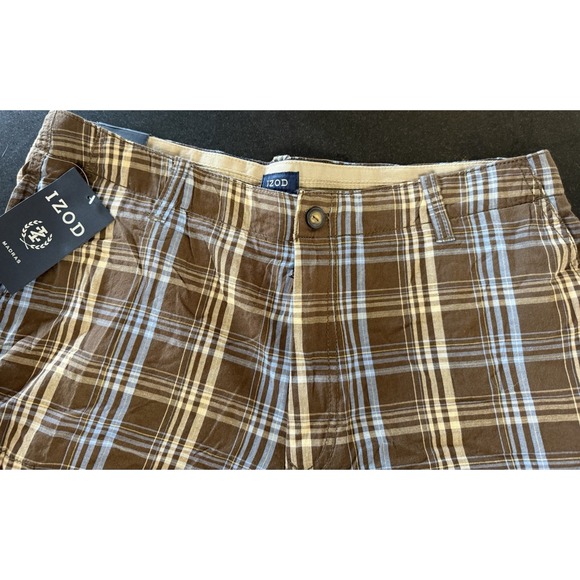 IZOD PLAID FLAT FRONT CHINO SHORTS MENS SIZE 34 - Picture 9 of 14